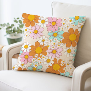 Vintages Daisy Floral Pillow, Retro Blume Kissen