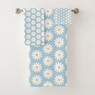Vintages Daisy-Muster in Blau und Weiß   Badhandtuch Set