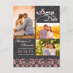 Vintages Damask Lace Charcoal Foto Save the Date Ankündigungspostkarte