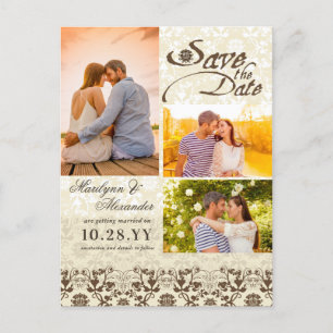 Vintages Damask Lace Coffee Foto Save the Date Ankündigungspostkarte