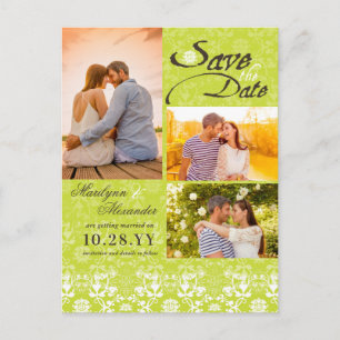 Vintages Damask Lace Lime Green Foto Save the Date Ankündigungspostkarte
