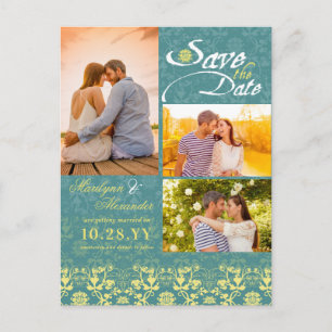 Vintages Damask Lace Peacock-Foto Save the Date Ankündigungspostkarte