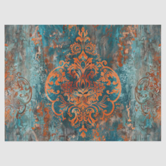 Vintages Damask-Muster Kupfer-Aquamarine Dekoupage Seidenpapier