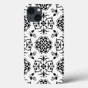 Vintages Damasken-Muster im Schwarzweiß-Stil iPhone 13 Hülle