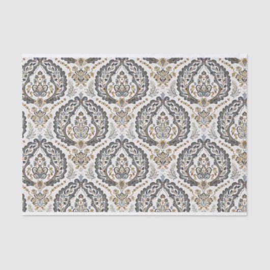 Vintages Damasken-Muster in Beige und Grau Seidenpapier (Vorderseite)