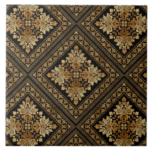 Vintages Damaskmuster - Schwarz und Gold Fliese