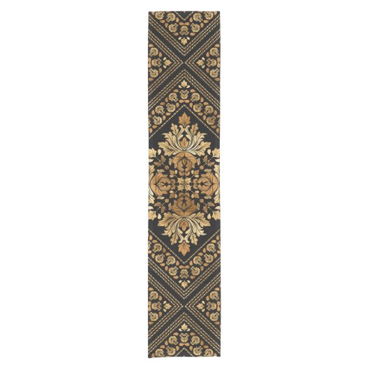 Vintages Damaskmuster - Schwarz und Gold Kurzer Tischläufer (Vorderseite)