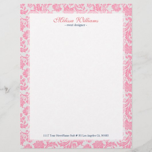 Vintages Damaskus-Muster in Weiß und Rosa Briefbogen (Vorderseite)