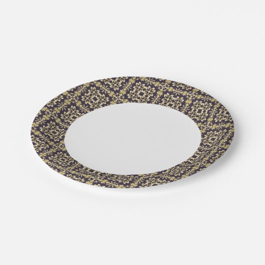 Vintages Damaskusmuster, goldgelb Pappteller (Schrägansicht)