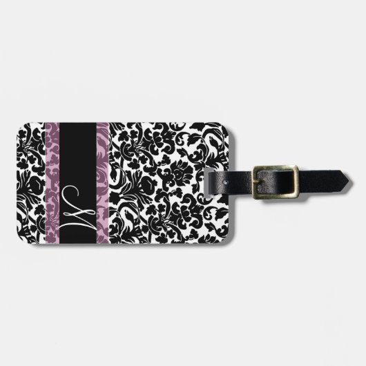 Vintages Damaskusmuster mit Monogramm Gepäckanhänger (Vorderseite horizontal)