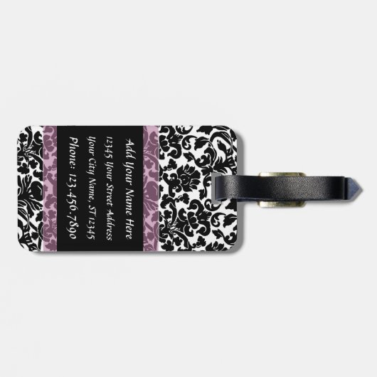 Vintages Damaskusmuster mit Monogramm Gepäckanhänger (Rückseite horizontal)