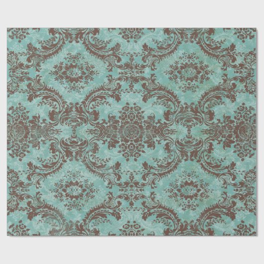 Vintages Damaskusmuster mit Monogramm Geschenkpapier (Flach)