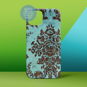 Vintages Damaskusmuster - Schokolade und Aquamarin iPhone 15 Hülle