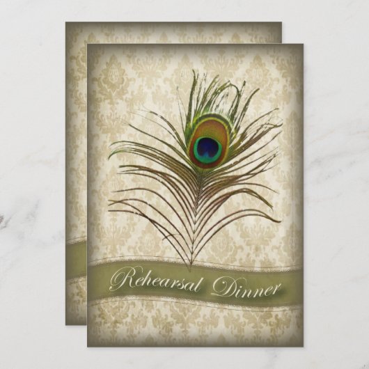 Vintages Damast Pfauenfest Probe einladen Einladung (Vorne/Hinten)