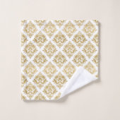 Vintages Damastmuster aus Gold auf Weiß Badhandtuch Set (Waschlappen)