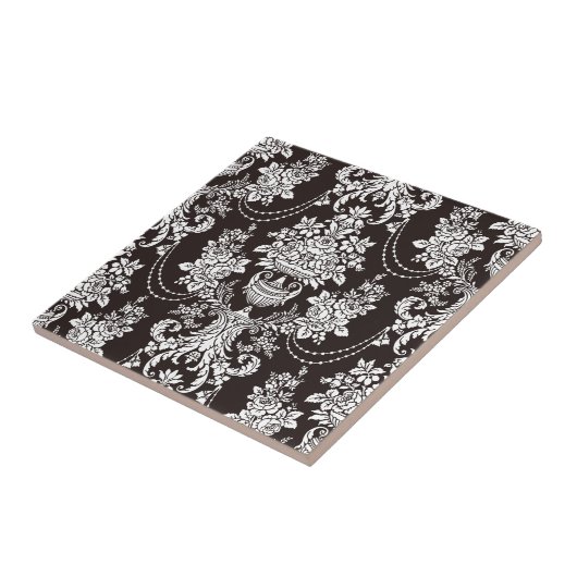 Vintages Damastschwarzweiss-muster fertigen Fliese (Seite)