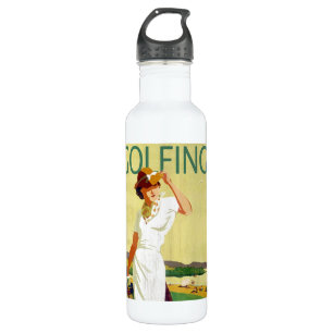 Vintages Dame Golfspieler Golf spielen Trinkflasche