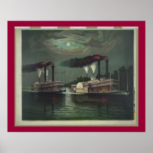Vintages Dampfboot auf dem Lithograph von Mississi Poster