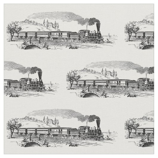 Vintages Dampfzug-Illustrationsmuster Stoff (Nahaufnahme)