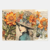 Vintages Decoupage Floral Girl mit Hut Geschenkpapier Set (Vorderseite 2)