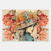 Vintages Decoupage Floral Girl mit Hut Geschenkpapier Set (Vorderseite)