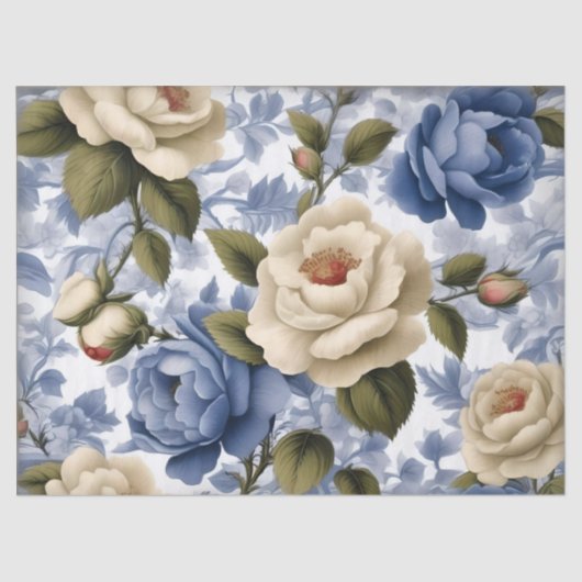 Vintages Delft Blue Wild Rose Tissue Paper Seidenpapier (Vorderseite)