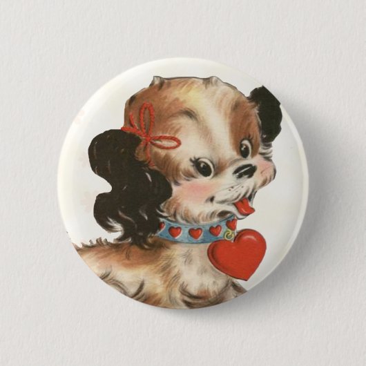 Vintages der Valentine-Button des Welpen-Kindes Button (Vorderseite)
