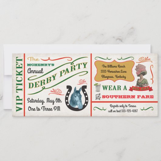 Vintages Derby Racing Party Ticket Einladung (Vorderseite)