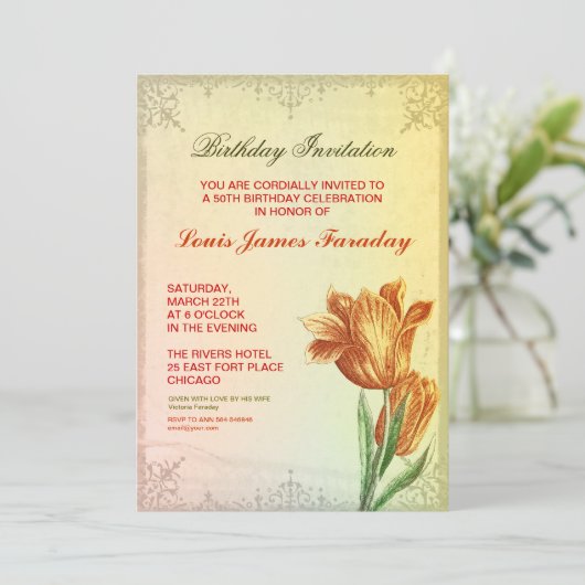 Vintages Design 50. Geburtstag Einladungen (Stehend Vorderseite)