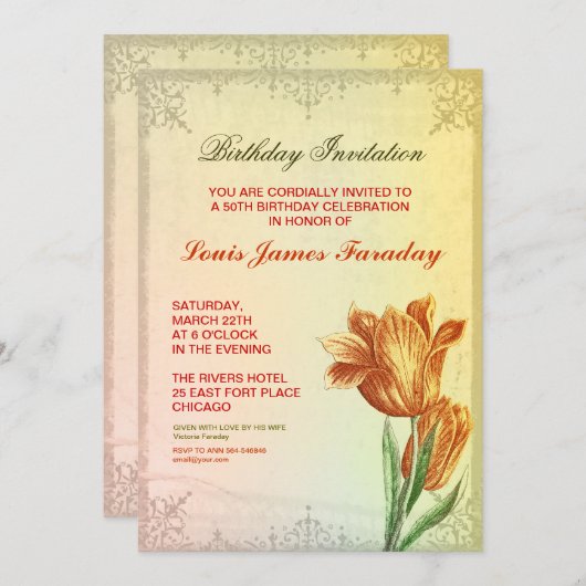 Vintages Design 50. Geburtstag Einladungen (Vorne/Hinten)