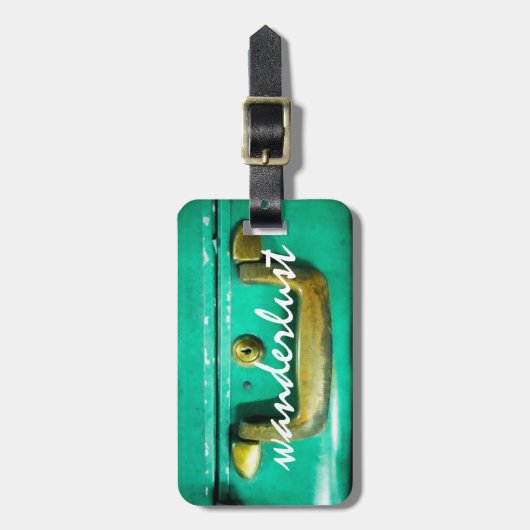 Vintages Design aquamariner Gepäckanhänger Wanderl (Vorderseite vertikal)