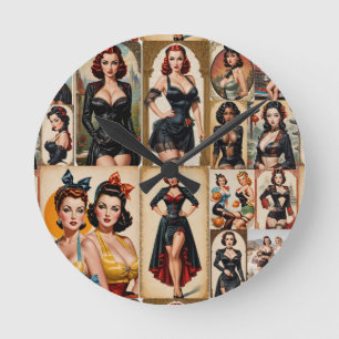 Vintages Design der Girls Collection für das Butto Runde Wanduhr