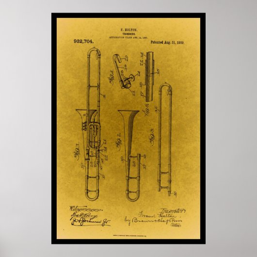 Vintages Design Retro Trombone-Patentdruck Poster (Vorne)