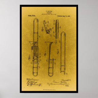 Vintages Design Retro Trombone-Patentdruck Poster
