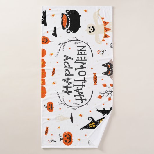 Vintages Design von Halloween Elements im Set Badehandtuch (Badehandtuch)