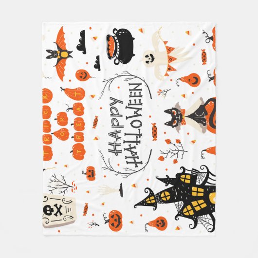 Vintages Design von Halloween Elements im Set Fleecedecke (Vorderseite)