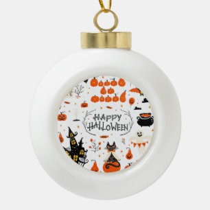 Vintages Design von Halloween Elements im Set Keramik Kugel-Ornament