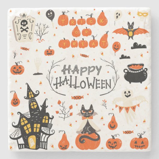 Vintages Design von Halloween Elements im Set Steinuntersetzer (Vorderseite)