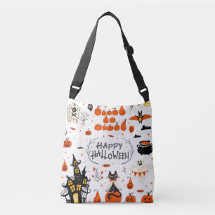 Vintages Design von Halloween Elements im Set Tragetaschen Mit Langen Trägern