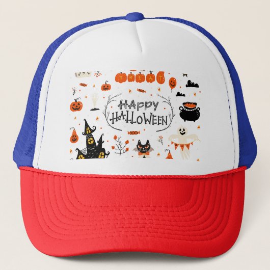 Vintages Design von Halloween Elements im Set Truckerkappe (Vorderseite)