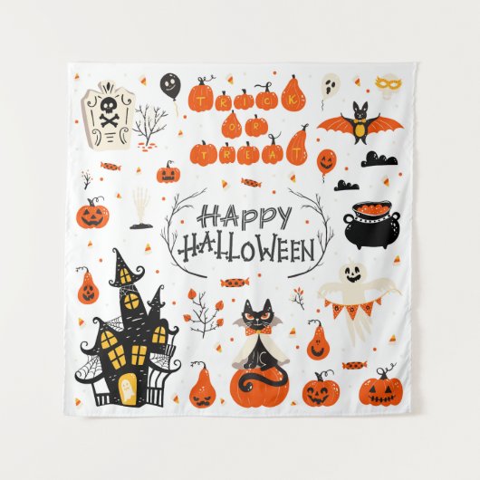 Vintages Design von Halloween Elements im Set Wandteppich (Vorderseite)