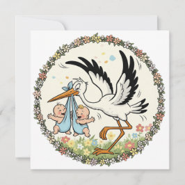 Vintages Design von Twins und Stork Einladung
