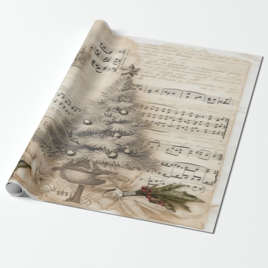 Vintages Design Weihnachtsmusikalisches Wrapping P Geschenkpapier (Ungerollt)