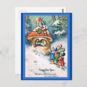 Vintages deutsches Neujahrskind- und Pilzhaus Postkarte (Vorne/Hinten)