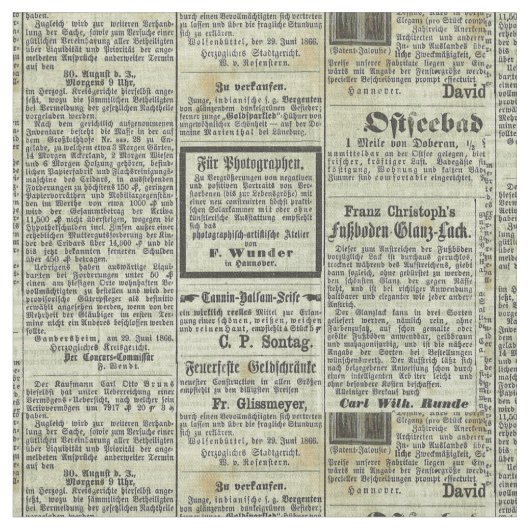 Vintages deutsches Zeitungsgewebe Stoff (Nahaufnahme)