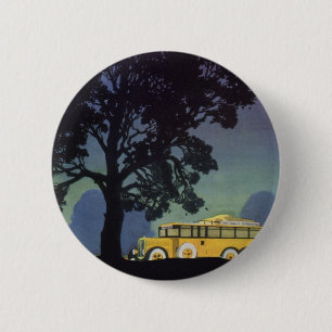 Vintages Deutschland, Gelber Bus bei Nacht, Reisek Button