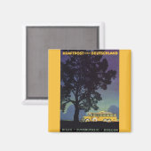 Vintages Deutschland, Gelber Bus bei Nacht, Reisek Magnet (Vorderseite/Rückseite)