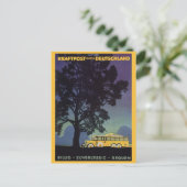 Vintages Deutschland, Gelber Bus bei Nacht, Reisek Postkarte (Stehend Vorderseite)