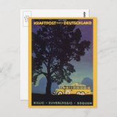 Vintages Deutschland, Gelber Bus bei Nacht, Reisek Postkarte (Vorne/Hinten)