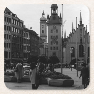 Vintages Deutschland Münchner Kirche Marienplatz Rechteckiger Pappuntersetzer